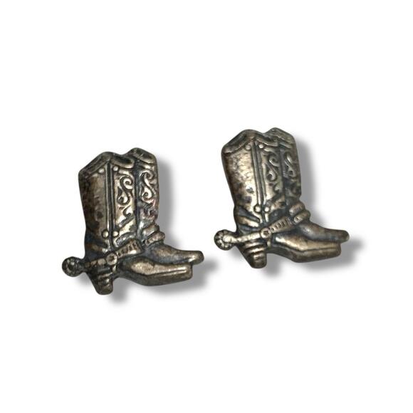 Vintage Silver Texas Cowboy Cowgirl Boot Earrings Studs Post Metal - Picture 4 of 5